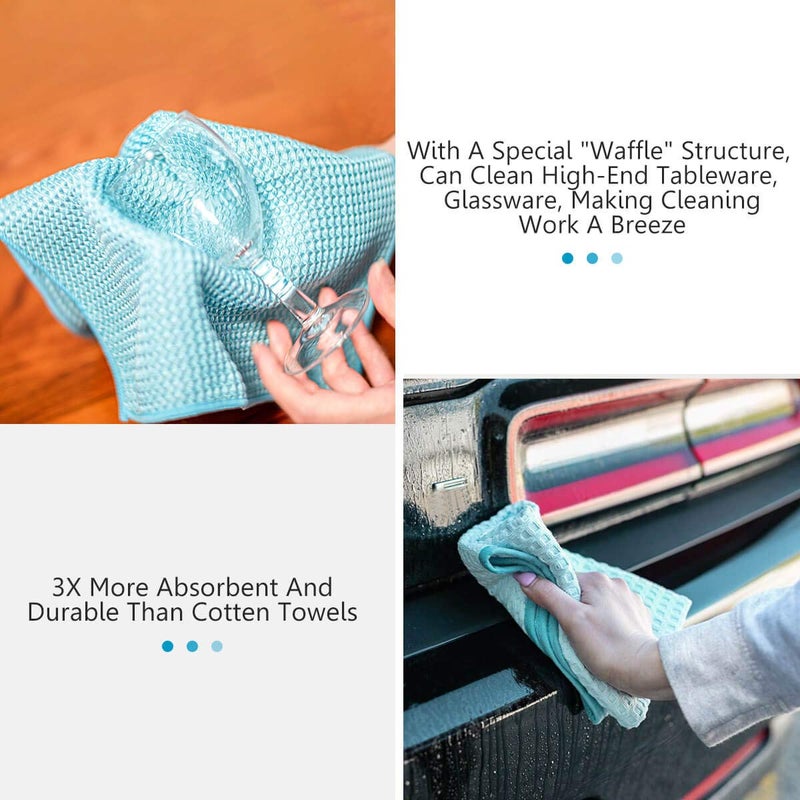 ZHIDIAN Waffle Weave Microfiber Towels, Premium Waffle Knit Car Detailing Towel, Auto Windows Glass Cleaner Cloth, No-Odor Streak-Free Small Cleaning Rags, 8Pack-12x12, Pale Blue - Image 3